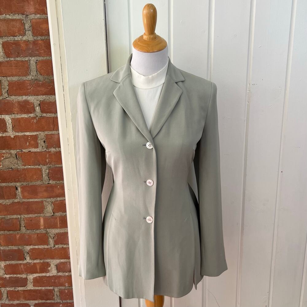 Vintage 90s Rena Rowan Silk Belted Blazer Gray Longline Jacket 4 - Picture 7 of 7